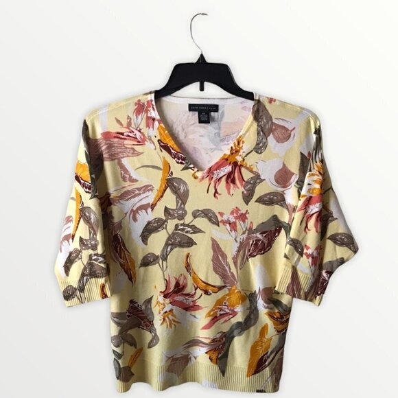 Joan Vass V-Neck Elbow-Sleeve Top - Picture 1 of 12